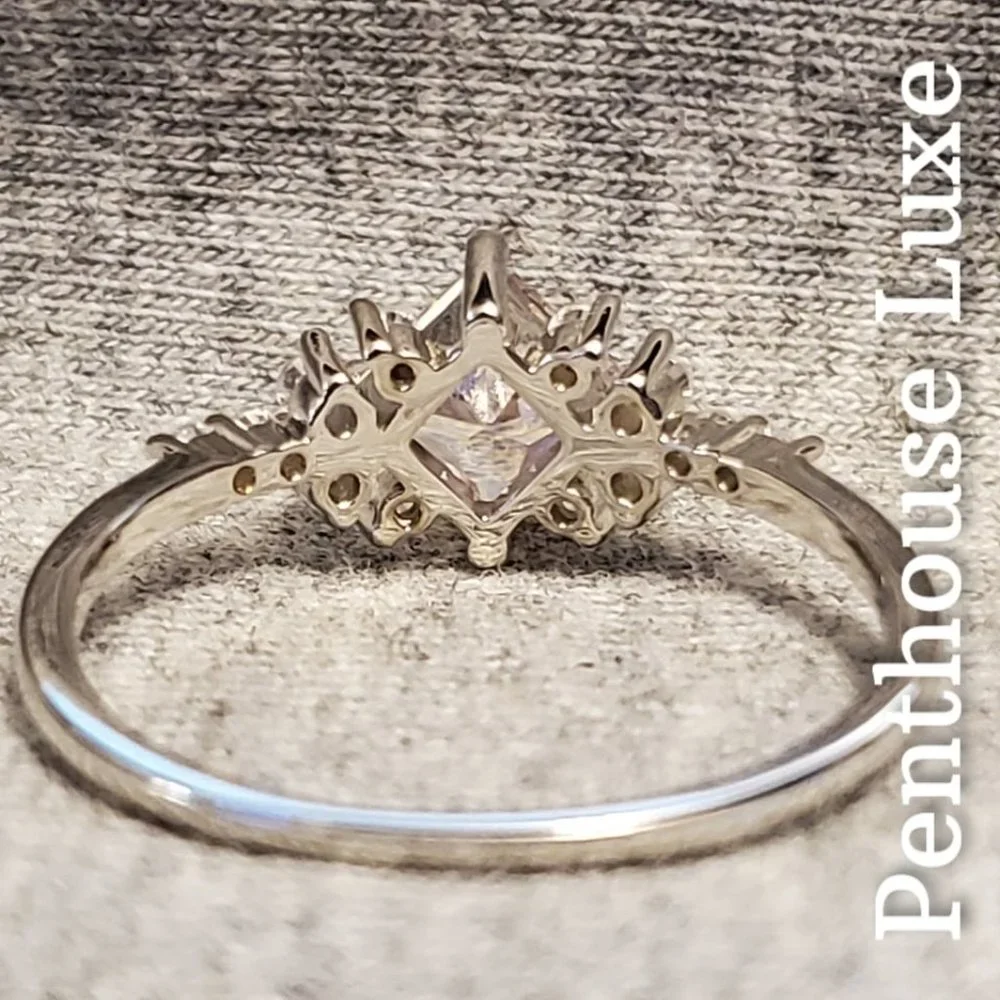 SOLID 925 Sterling Silver Pink Zircon Princess Ring